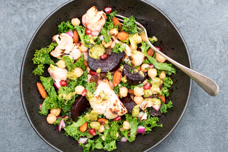 Meat Free Monday: Beetroot & Cauliflower Kale Salad with Pesto Dressing [vegan] [gluten free]